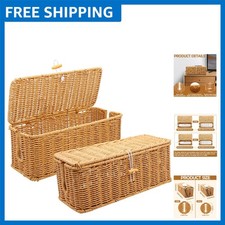 Elegant 2-Pack Rattan Cable Management Boxes for Stylish Cord Organization picture