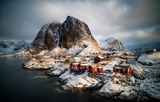 Landscape norway nature village mountains snow rocks Custom Gaming Mat Desk picture