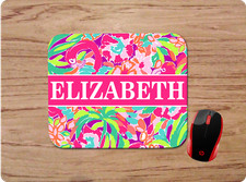 LILLY INSPIRED PRINT TROPICAL FLAMINGO PERSONALIZED  NAME MOUSE PAD HOME OFFICE picture