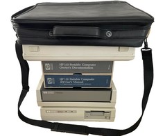 HP Portable 110 Computer +HP Floppy Drive Think Jet 2225B Printer, Bag Books Lot picture