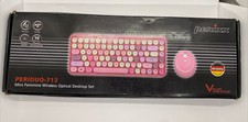 PERIDUO-713 Wireless Typewriter Mini Keyboard Mouse Set, Round keys, Pink (read) picture