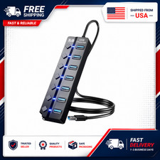 USB 3.0 Hub 7 Port On/Off Switch High Speed Splitter AC Adapter Cable PC Laptop picture
