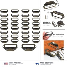 Frame tag label holder antique bronze 30pc rectangle cabinet drawer pull handle picture