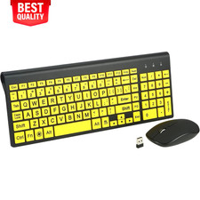 Yellow Large Print Wireless Keyboard and Mouse Set Visually Impaired Kids picture