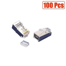 100x Cat6 RJ45 Shielded Plug Network Cable Connector Stranded Wire w/ Inserter picture