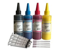 4 x 100ml Pigment Refill Ink kit fits epson, HP, Canon, Lexmark with 4 syringes  picture