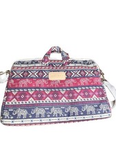 Dachee Laptop Shoulder Messenger Bag Red Elephant Pattern Canvas Waterproof 15