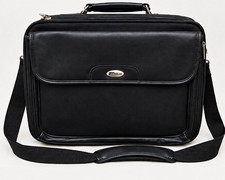 Vintage Targus Black Leather Laptop Briefcase 15.4 in Padded w/ Partitions Solid picture
