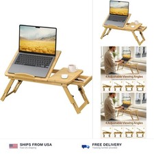 Bamboo Laptop Desk for Bed, Height & Angle Adjustable Foldable Lap Desk picture