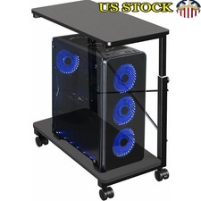 2-Tier Mobile PC Holder Adjustable CPU Cart W/ Lockable Casters Space Saving New picture