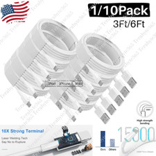 1/10Pack Lot USB Cable 3ft/6ft For iPhone 14 13 12 11 XR 8 6 5 Fast Charger Cord picture