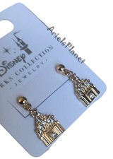 Disney Parks Collection Jewelry Cinderella Castle Dangling Gold Tone Earrings picture
