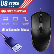 1 PCS Black Wired Mouse 3Button Corded USB Home Office Noiseless Laptops PCs for picture