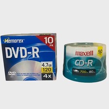 Memorex DVD-R 4X 4.7GB 120M 10-PK / Maxwell CD-R 48X 700MB 80M 50-PK Lot of 2 picture