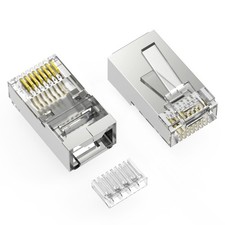 RJ45 CAT6 Shielded Plug Stranded 50 Micron w/Inserter 100pk picture