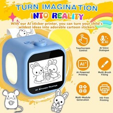 Blue Kids AI Voice Sticker Printer Box Toy No Phone App Needed Power on & Print picture