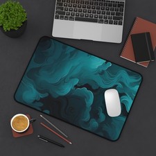 Teal Smoke Swirl Desk Mat | Abstract Vapor Wave Mousepad picture