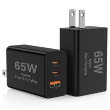 2Pack 65W USB C Wall Charger Block, 3-Port C Charging Adapter Black+Black picture