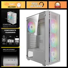 White ATX Mid Tower Gaming PC Case, Tempered Glass, 4x ARGB Fans, Supports 6 Fan picture