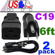 Lot2,2pk 6ft C19~NEMA5-15P Server Power Cord/Cable/Wire 14awg 15amp IEC60320C19 picture