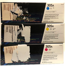 HP LASER JET 305A TONER CARTRIDGES CYAN CE411A YELLOW CE412A MAGENTA C413A NOS picture
