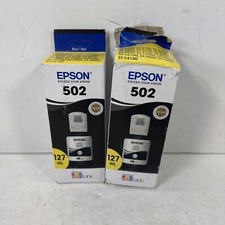 ✅ (2X) EPSON 502 EcoTank Genuine Ink Ultra-high Capacity Bottle Black 127ml EA picture