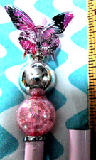 Decorated Stylus/Ballpoint Pink/Black Butterfly, Silver & Crackle sparkling bead picture