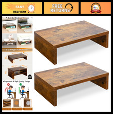 2-Pack Wood Monitor Stand Riser for Dual Monitors, Adjustable Height, Rustic Bro picture