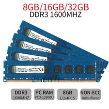 Kingston 32GB 16GB 8GB DDR3 1600MHz PC3-12800 KVR16N11/8 Desktop RAM Lot AB Blue picture