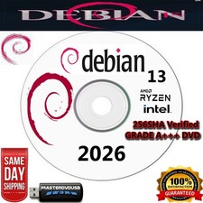 Debian 13 “Trixie” Bootable DVD 64‑Bit Linux OS • SHA256 Verified • SAME DAY picture