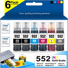 T552 552XL 6-Pack Ink Bottles: PB+BK+Cyan+Magenta+Gray+Yellow for ET-8500/8550 picture