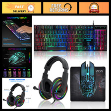 RGB Gaming Keyboard Mouse Headset & Mousepad Bundle - Wired LED Accessories picture