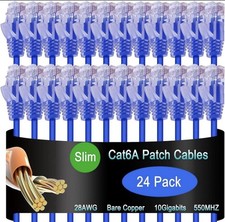 Cat6a Slim Ethernet Patch Cable 3ft 24 Pack 10G Data Center Network Blue picture