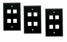 3 Pcs 4 Port Hole Keystone Snap In Insert Jack HDMI RJ45 1-Gang Wall Plate Black picture