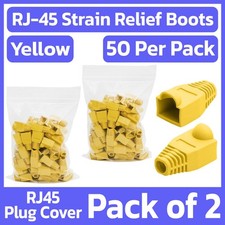 100 Pack RJ45 Boots Yellow Cat5e Cat6 Ethernet Cable Strain Relief Boot Snagless picture