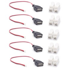 20AWG 5PCS USB Female Pigtail 2 Wire 5V 5A Cable,0.3M/1FT Upgrade Red & Black... picture