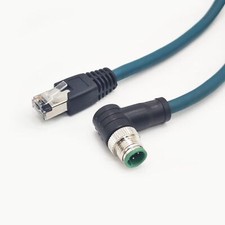 3.28FT M12 4 Pin D Code Male Right Angle to RJ45 Cat6 Ethernet Cable 1 Meter picture