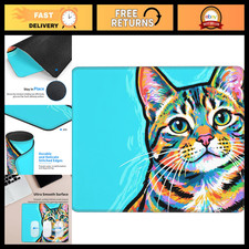 Colorful Cat Mouse Pad - Non-Slip Rubber Base, Stitched Edges, Washable, 10.3