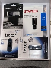 NEW 32GB PNY USB 2.0,  USB 3.0 16 GB Staples Flash & 2 Lexar S75 32GB Jumpdrives picture