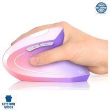 Ergonomic Vertical Wireless Mouse Rechargeable 1600 DPI Pink Purple Quiet Click picture