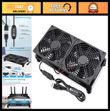 Quiet Router Fan Cooler - 3 Speed Control, USB Powered Dual 120mm Cooling Fan fo picture