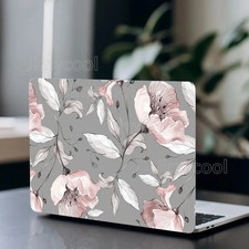 Laptop Cover Elegant Pink Flower Design with Green Leaves Decor for Ladies  picture