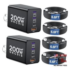 200W USB C Charger Block, Foldable 4-Port GaN5 Super Fast Charger 2 Pack Black picture